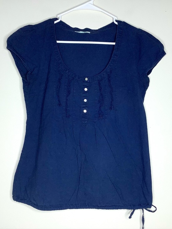 Maurices Tops - < Y2K Maurices Navy Blue Short Puff Sleeve Babydoll Blouse >